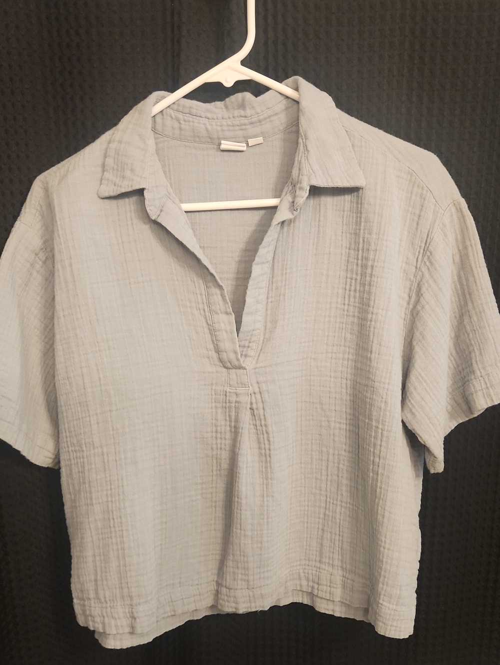 Light Green Cotton Gauze Short-Sleeve Polo Top